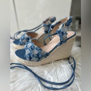 - New without box denim lace up wedges